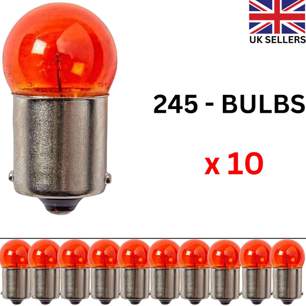 245 Amber Offset Pins Light Bulbs (12V - 10W) Automotive Cars Side Light 10 Pcs