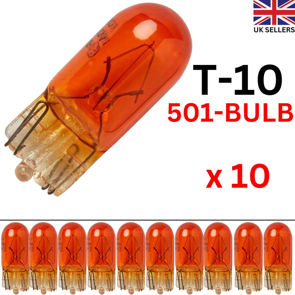 10x T10 501 Amber Capless Car Side indicator Push in Incandescent Bulb 12V-5W