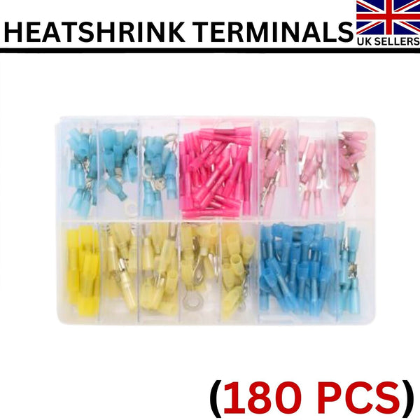 Assorted Box 180Pcs of Heat Shrink Terminals (Forks, Rings, Spades, Butts) 3:1