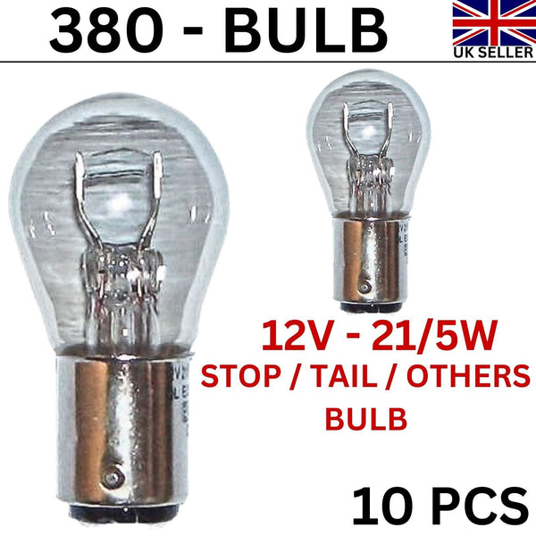 10 x 380 Rear Brake Stop Tail Light Bulb Car Van 12V-21/5W Twin Filament BAY15D