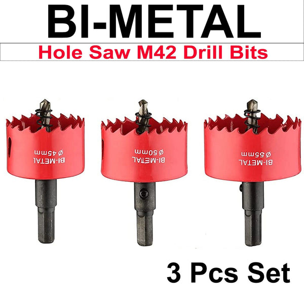 Bi metal Hole Saw M42 Arbor Pilot [45mm 50mm 55mm] Drill Bits Set for Metal Wood