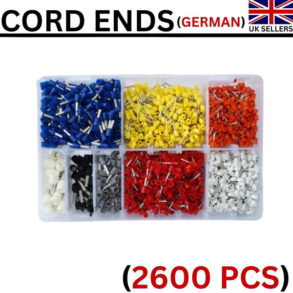 Assorted Box of Cord End Terminals German (0.5-10.0mm) 2600Pcs Ferrule Bootlace