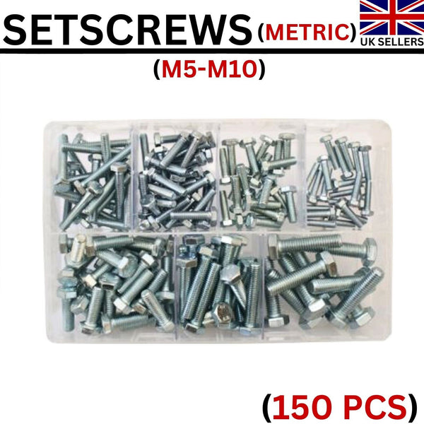 Assorted Box of Setscrews Metric M5, M6, M8 & M10 Bolts Set Screws BZP 150 Pcs