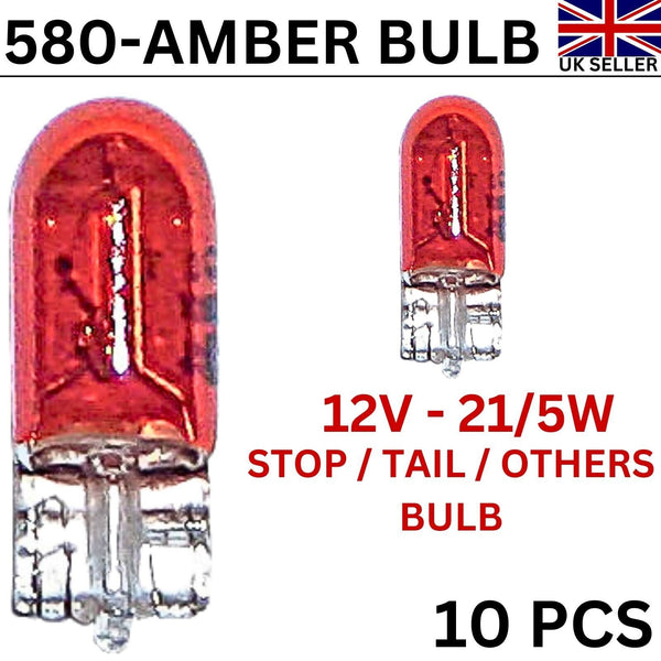 10 x 580 / 380W Stop Tail Brake Light Bulbs Large Capless Car Amber 12V-21/5W