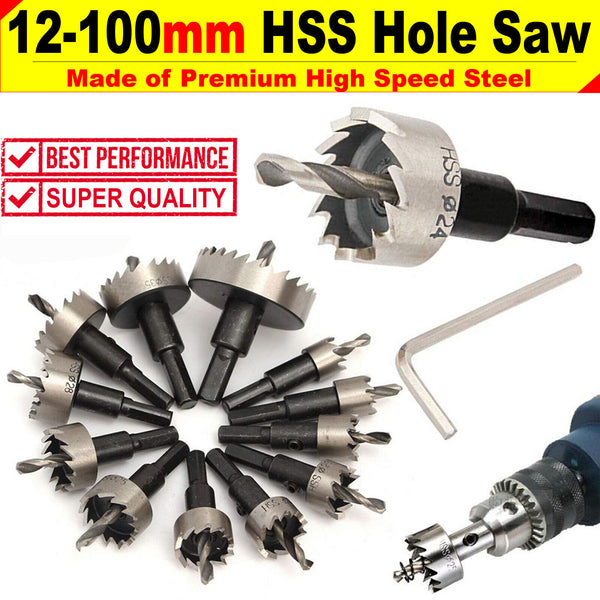 HSS Hole Saw Drill Bits 12-100 mm Stainless Steel Metal, Wood Cutter Hole Saw