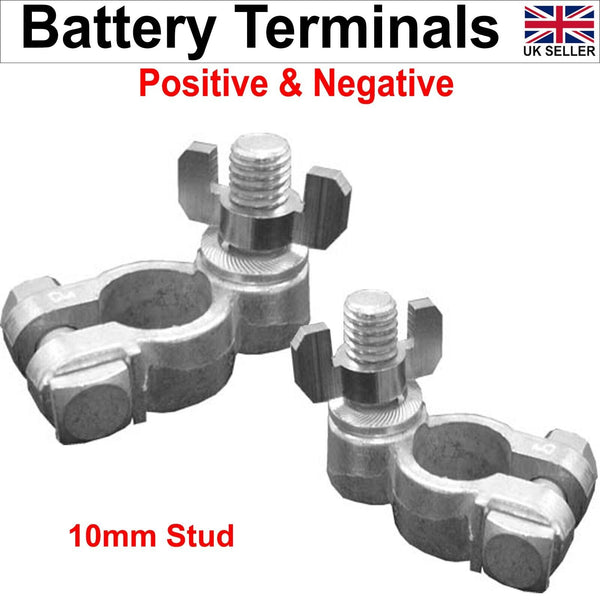 2x Battery terminal 10mm Stud Wingnut Positive and Negative Pair Terminals Car