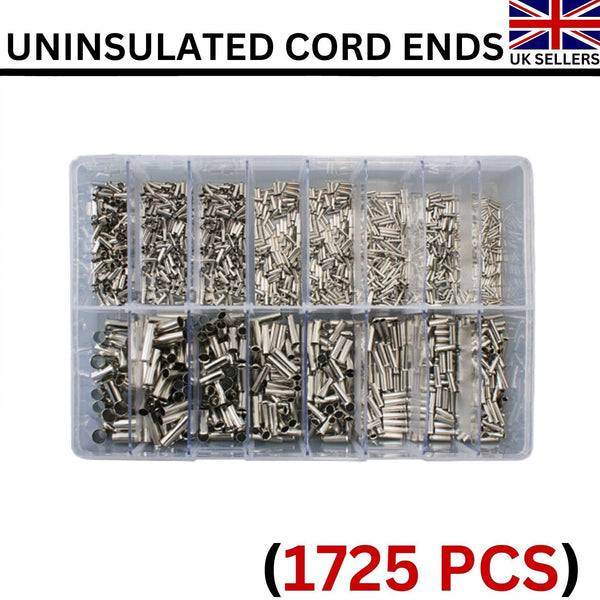 Assorted Box of Uninsulated Cord Ends (0.5 – 16.0mm² With Long Barrel) 1725 Pcs