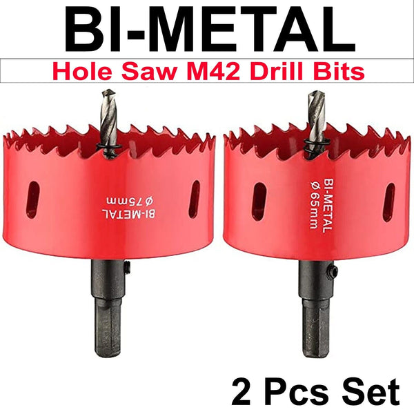 Bi metal Hole Saw 65mm - 75mm Drill Bits Set Arbor Pilot for Metal Wood Plastic