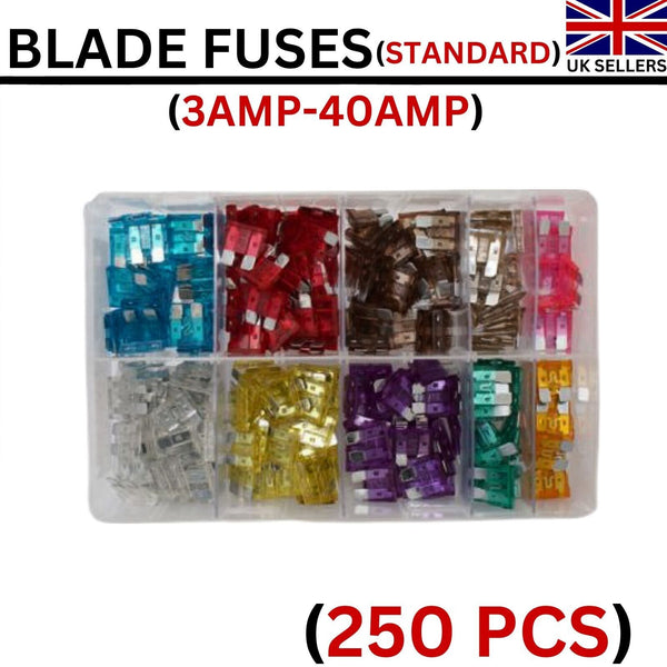 Assorted Box of Standard Blade Fuses (3A 4A 5A 10A 15A 20A 25A 30A 40A) 250 Pcs