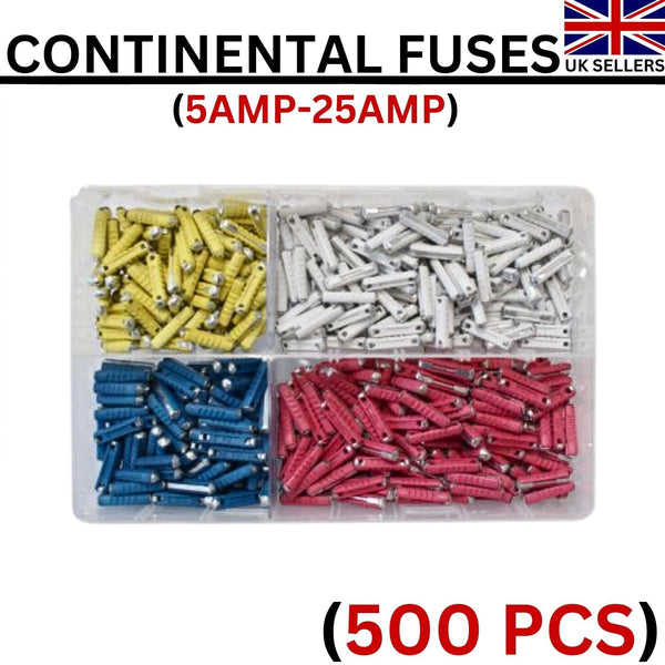 500 Pcs Assorted Box Continental Fuses 5-8-16-25 AMP Torpedo Bullet Classic Car