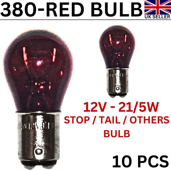 10 x 21/5W Twin Filament Stop / Tail Light Bulbs Car Auto Van BAY15D 380-Red 12V