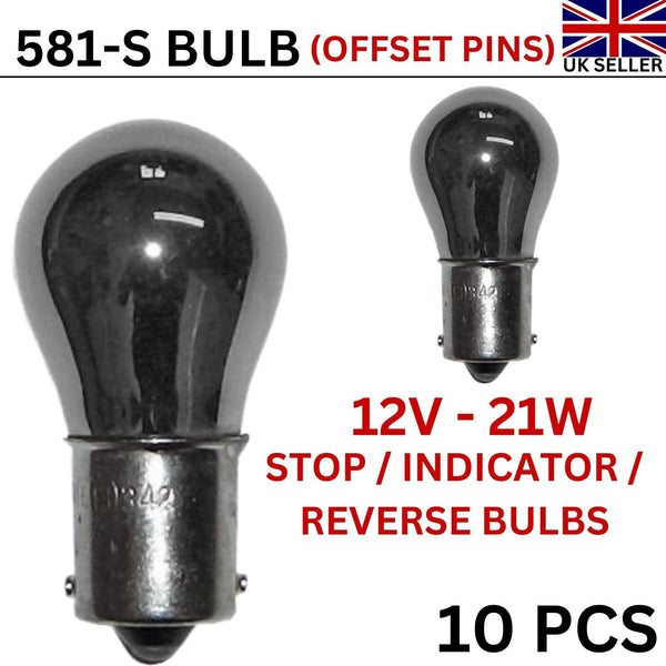 581 Bulb Stop Brake Indicator Bulbs 12V-21W BAU 15S SILVER With Off Set Pins x10