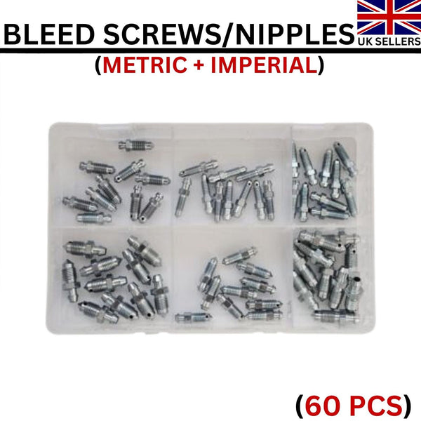 60x ASSORTED BOX OF METRIC & IMPERIAL BLEED SCREWS CALIPER NIPPLE BRAKE NIPPLES