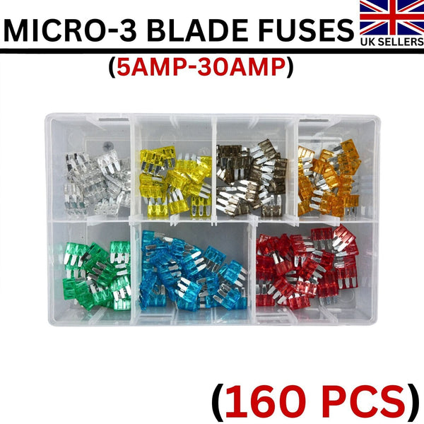 Automotive Micro-3 Blade Fuses Assorted Box of (5 - 30) AMP 160 Pcs for Car Van