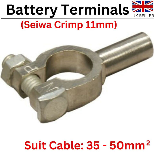 2x Car Battery Terminal Positive Negative Pair 11mm Seiwa Crimp Battery Terminal