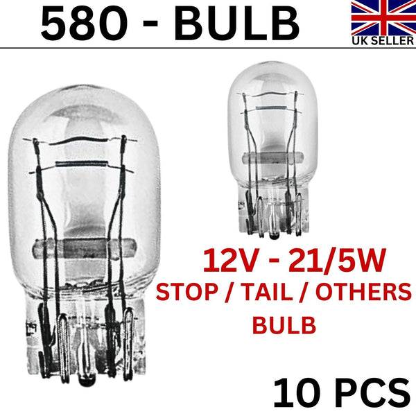 10 x 580 / 380W Stop Tail Brake Light Bulbs Large Capless Car Wedge 12V-21/5W