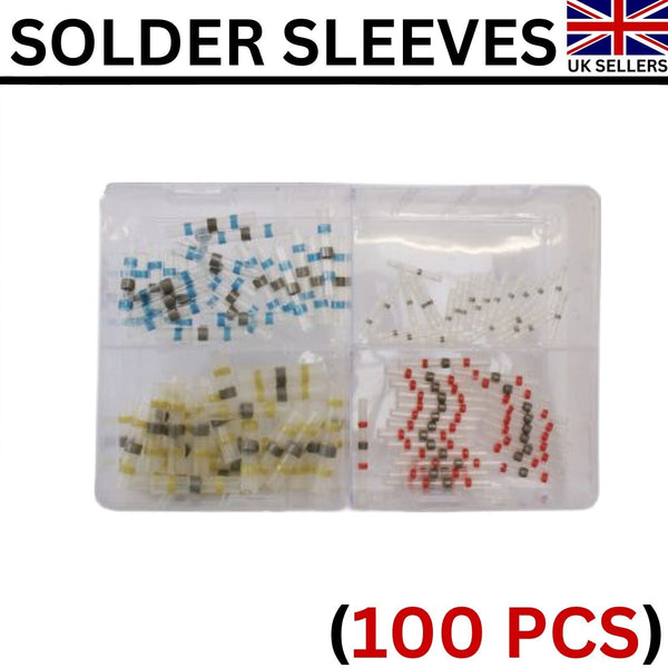 Assorted Box of 100Pcs Heat Shrink Solder Sleeves (White, Red, Blue, Yellow) UK