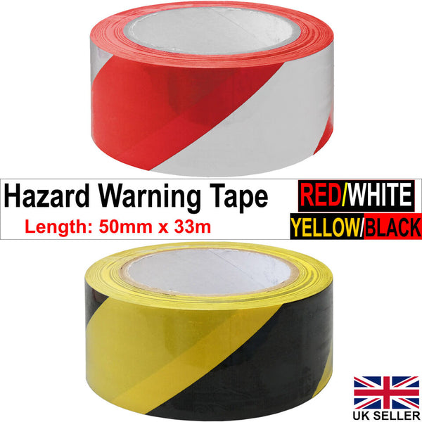 Hazard Warning Tape PVC Adhesive Red/White Yellow/Black 50mm x 33meter Tape Roll