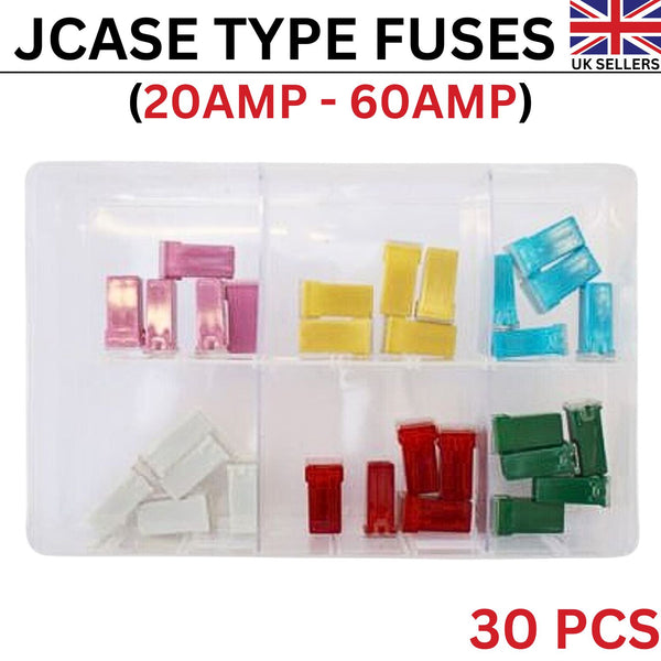 30 Pcs JCASE Type Fuses Assorted Box of (20-60AMP) Fuse J Case Cartridge Fuse