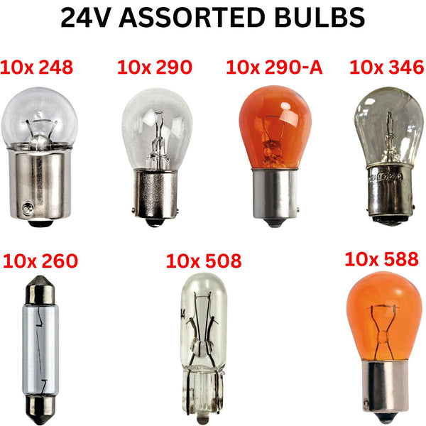 70x Assorted Bulb 24V Pack of 10Pcs (248-290- 346-260-508-588) for Truck Lorry