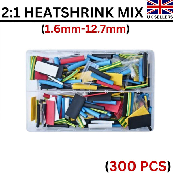 Assorted Box of Heat Shrink tubes 2:1 Colours (1.6-12.7mm. 40mm Long) 300 Pcs