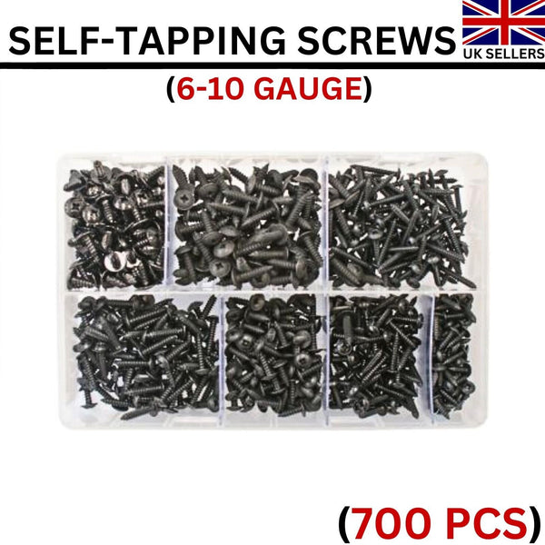 Assorted Box of Self-Tapping Screws - Pozi (Black Flanged. 6-10 Gauge) 700 Pcs