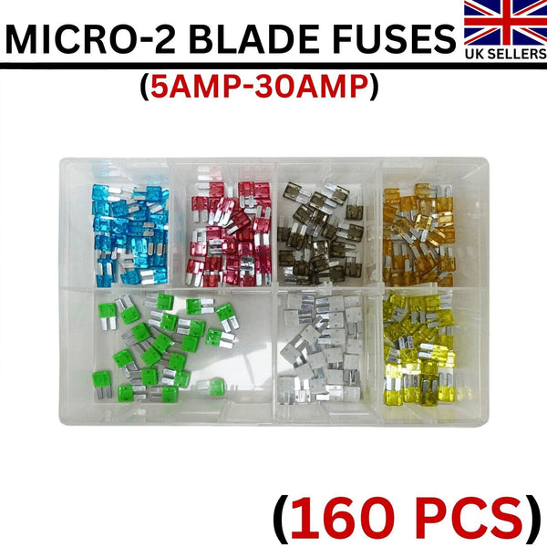 Automotive Micro-2 Blade Fuses Assorted Box of 160 Pcs (5Amp -30Amp) Fuses