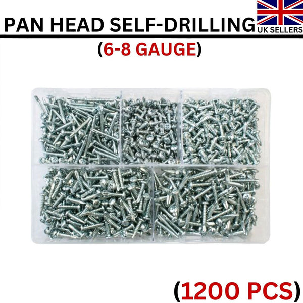 1200 x Assorted Self Tapping Screws Pozi Pan Head Self-Drilling 6-8 Gauge Screws