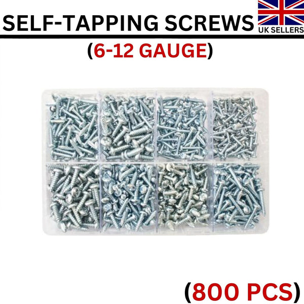 Assorted Box of Self-Tapping Screws Pan Head Posidrive (6-12 Gauge) 800 Pcs